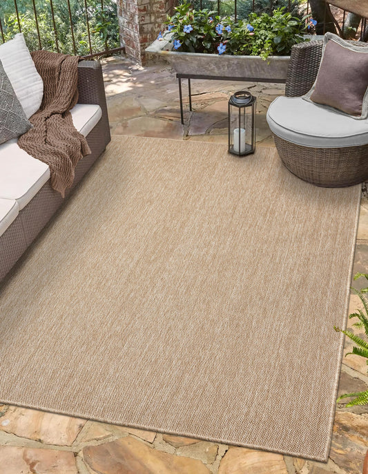RUGGERRUGS Angela Easy Jute Indoor Outdoor Rug, 8x10 Neutral Solid Jute Look, Polyester, Durable, Easy Care Outdoor Farmhouse Carpet for Patio, Porch, Living Room (8' x 10', Natural)