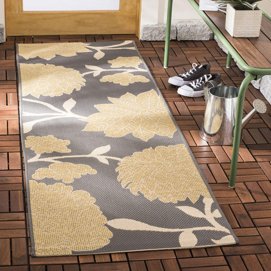 SAFAVIEH Courtyard Collection 2'3" x 12' Anthracite/Beige CY7321 Indoor/ Outdoor Waterproof Easy Cleaning Patio Backyard Mudroom Runner Rug