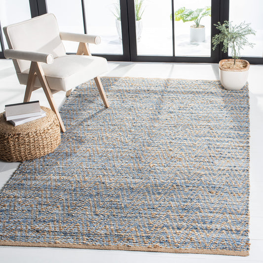 SAFAVIEH Cape Cod Collection Area Rug - 5' x 8', Natural & Blue, Handmade Flat Weave Coastal Braided Jute, Ideal for High Traffic Areas in Living Room, Bedroom (CAP350A)