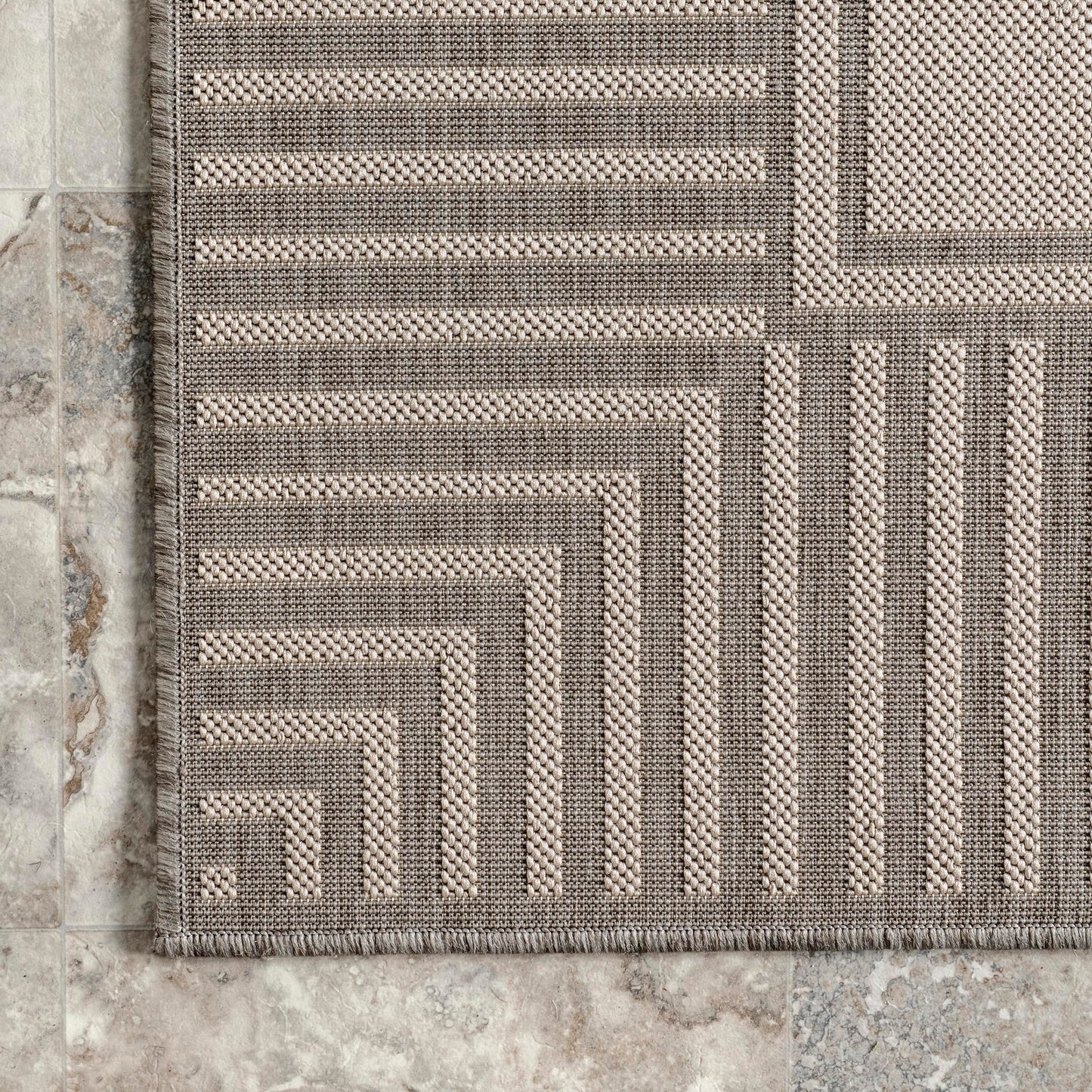 Nuloom Asha Light Grey/Ivory, 2' x 8', Casual, Striped Border, Soft and Cozy, High Traffic, Easy Clean, Durable Runner for Indoor/Outdoor Patio, Deck, Porch, Garden, Courtyard