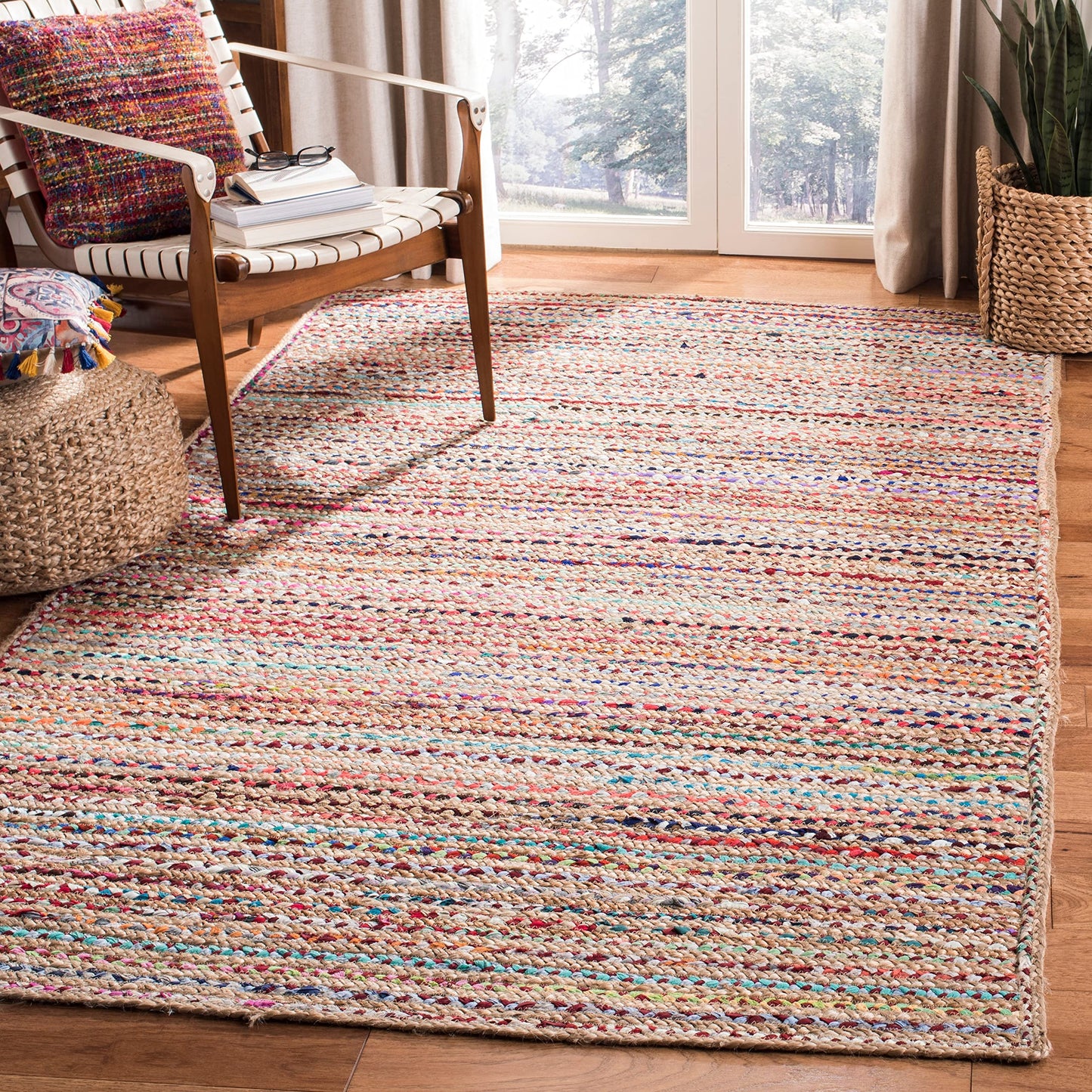 SAFAVIEH Cape Cod Collection Area Rug - 9' x 12' Oval, Natural & Multi, Handmade Boho Braided Jute, Ideal for High Traffic Areas in Living Room, Bedroom (CAP251A)