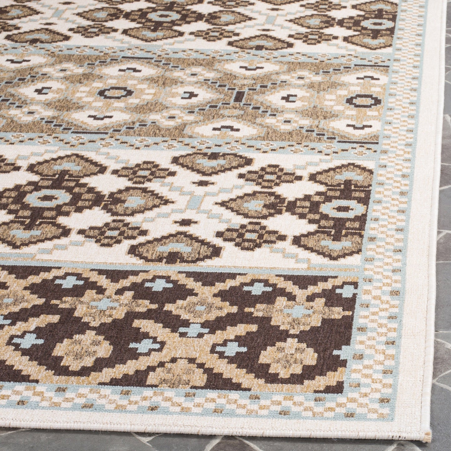 SAFAVIEH Washable Rug Outdoor Veranda Collection - 8' x 11', Cream & Chocolate, Non-Shedding & Easy to Clean, Ideal for Patio, Backyard, Mudroom (VER093-0212)