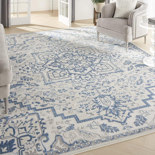Nourison Home Elation Ivory Blue 7'10" x 9'10" Area Rug - Easy Clean, Non Shedding, Bed Room, Living Room, Dining Room, Kitchen (8' x 10')