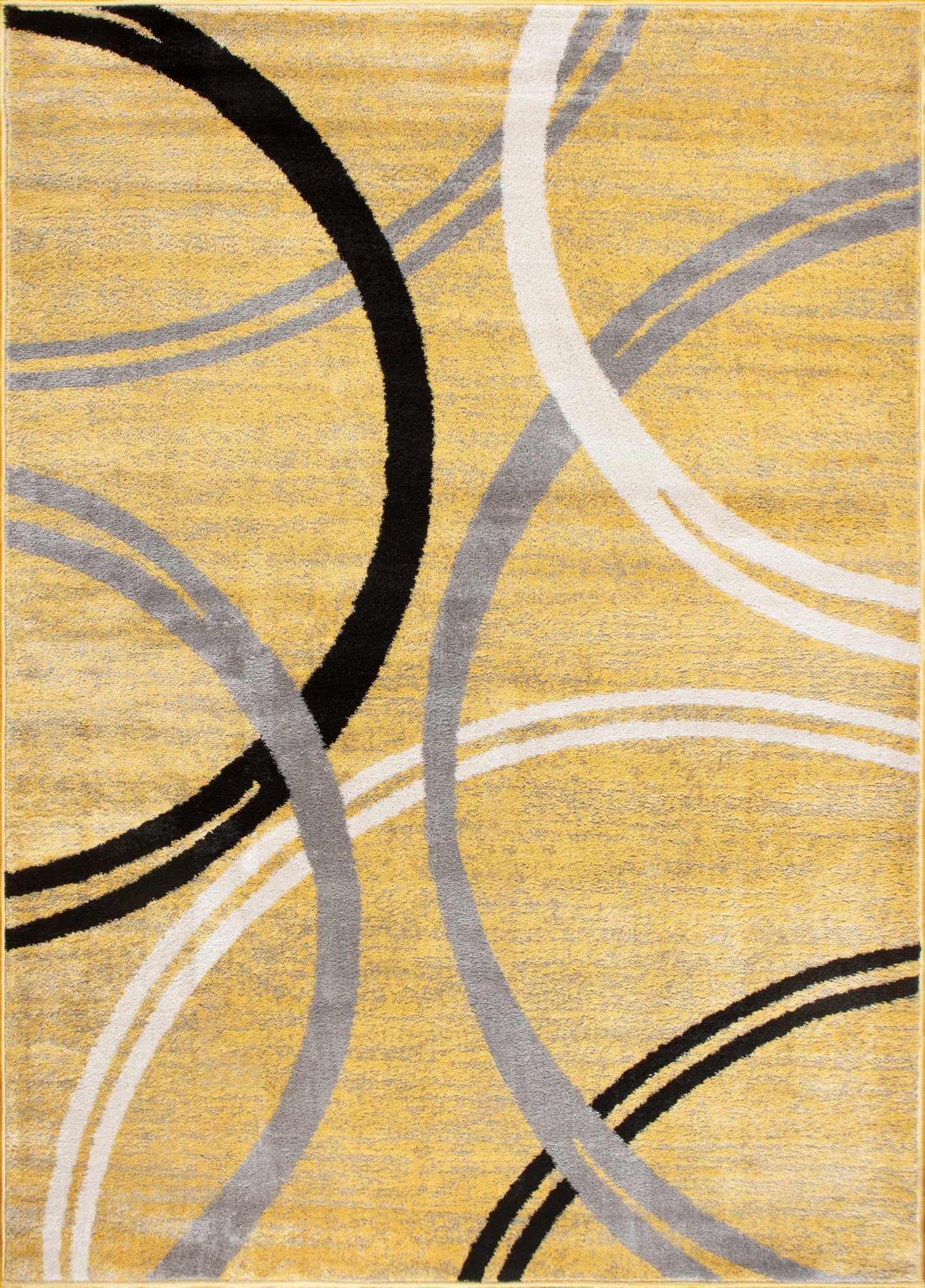 Rugshop Wavy Circles Design Area Rug, Carpet with Jute Backing for Living Room, Bedroom, or Dining Room, Yellow, 5'3" x 7'3"