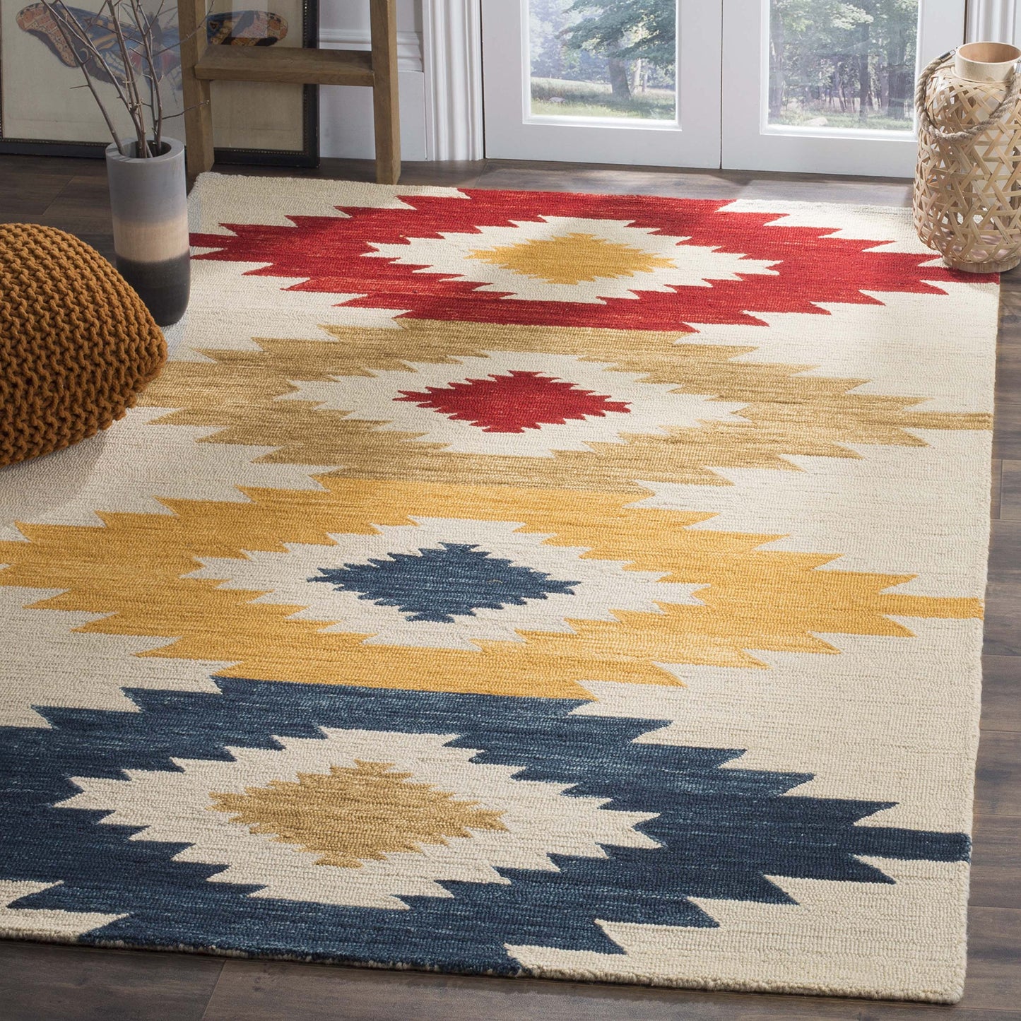 SAFAVIEH Aspen Collection Area Rug - 7' Square, Ivory & Multi, Handmade Moroccan Boho Tribal Wool, Ideal for High Traffic Areas in Living Room, Bedroom (APN704A)