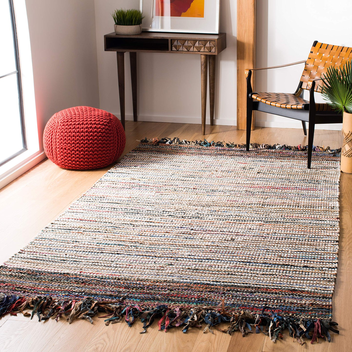 SAFAVIEH Vintage Leather Collection Area Rug - 5' x 8', Multi, Handmade Boho Fringe Leather, Ideal for High Traffic Areas in Living Room, Bedroom (VTL373E)