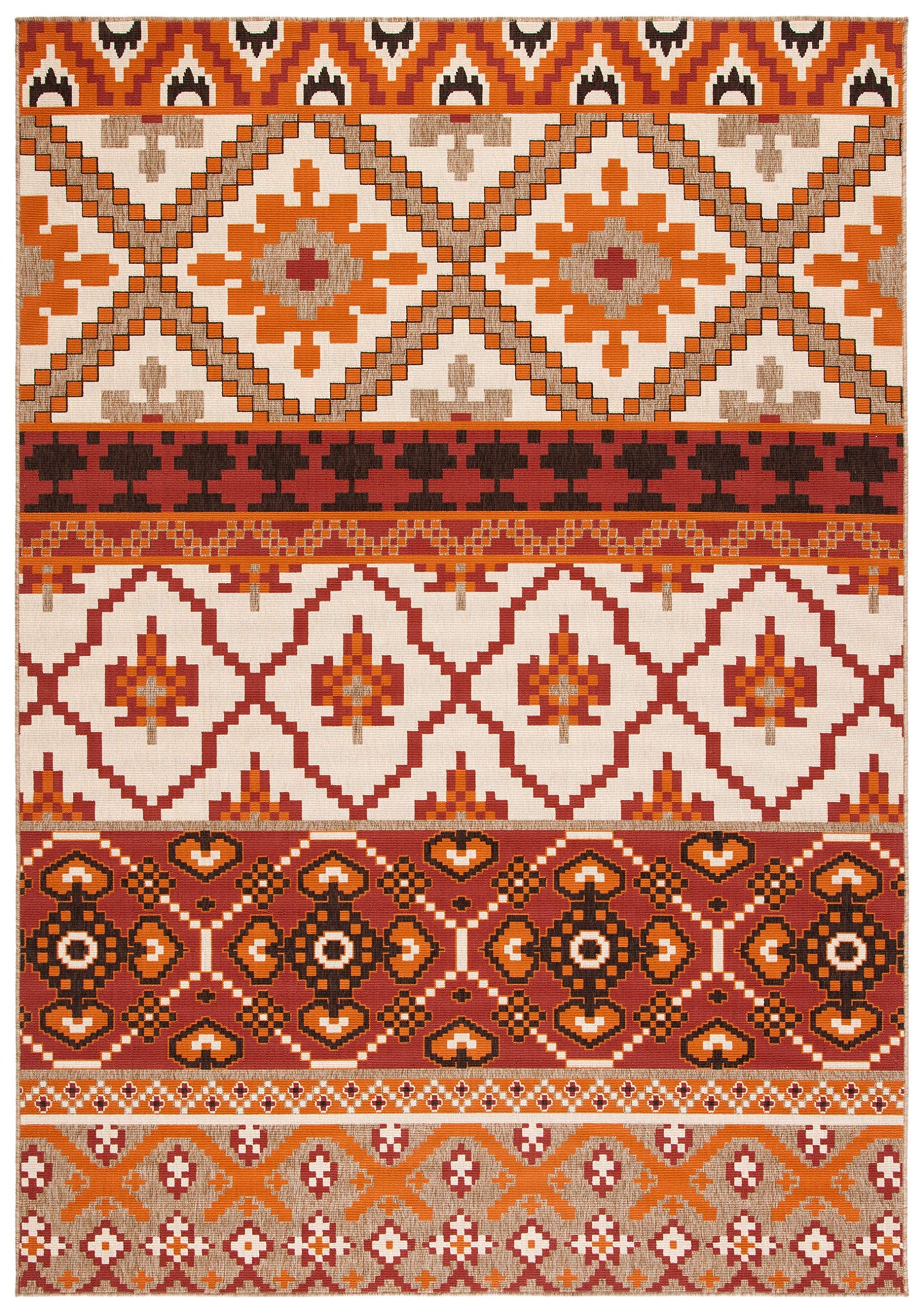 SAFAVIEH Washable Rug Outdoor Veranda Collection - 4' x 5'7", Red & Beige, Non-Shedding & Easy to Clean, Ideal for Patio, Backyard, Mudroom (VER097-0334)