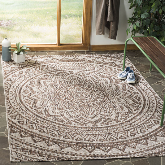 SAFAVIEH Washable Rug Outdoor Courtyard Collection - 5'3" x 7'7", Light Beige & Light Brown, Non-Shedding & Easy Cleaning, Ideal for Patio, Backyard, Mudroom (CY8736-36312)