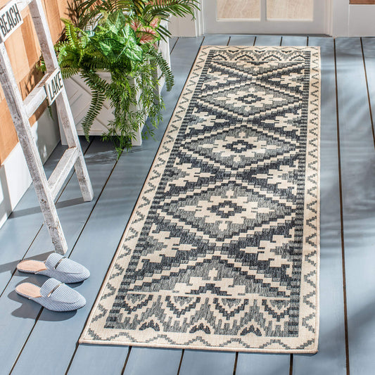 SAFAVIEH Washable Rug Outdoor Veranda Collection - 2'7' x 5', Beige & Grey, Non-Shedding & Easy to Clean, Ideal for Patio, Backyard, Mudroom (VER096-3413)