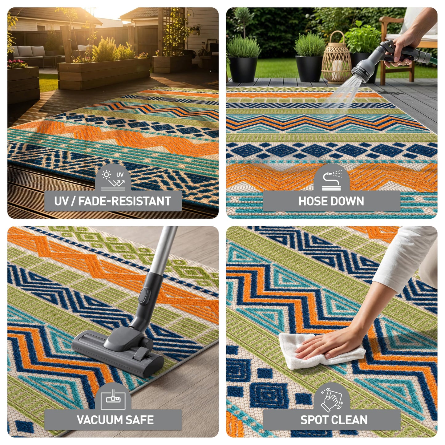 Rugshop Multi Marbella Boho Indoor/Outdoor Area Rug for Deck,Patio, Balcony and Entryway 4' x 6'