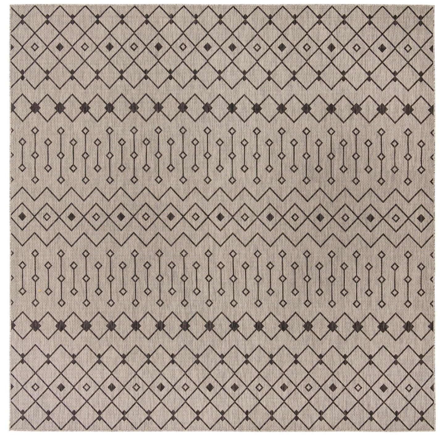 Unique Loom Outdoor Trellis Collection Area Rug - Tribal Trellis (10' 8" Square, Gray/ Black)