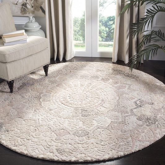 SAFAVIEH Marquee Collection Area Rug - 4' Round, Beige & Ivory, Handmade Mandala Medallion Wool, Ideal for High Traffic Areas in Living Room, Bedroom (MRQ110B)