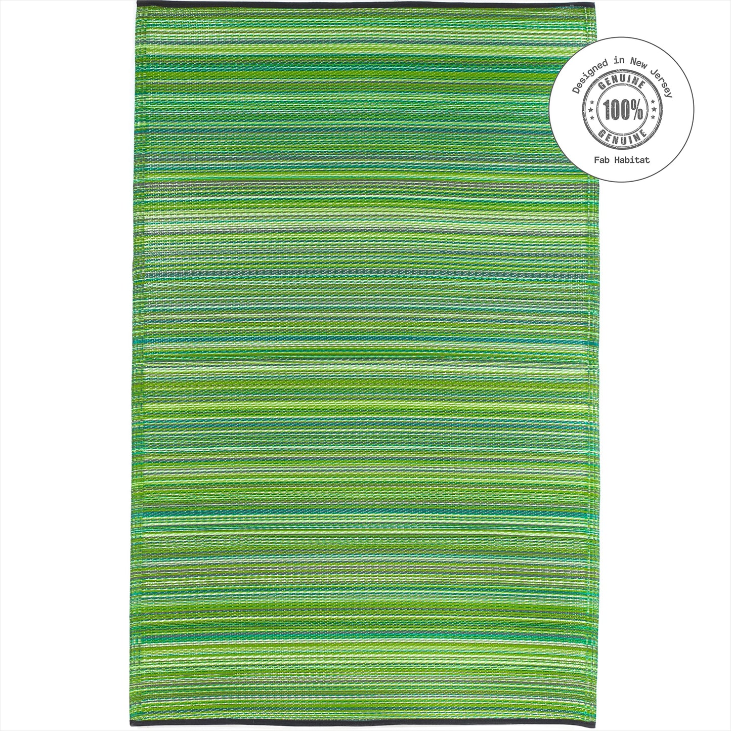 Fab Habitat Outdoor Rug - Waterproof, Fade Resistant, Crease-Free - Premium Recycled Plastic - Striped - Patio, Porch, Deck, Balcony - Cancun - Green - 5 x 8 ft