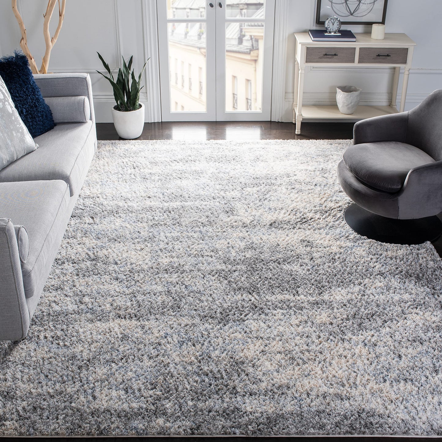 SAFAVIEH Berber Shag Collection Area Rug - 9' Square, Grey Blue & Cream, Non-Shedding & Easy to Clean, Ideal for Living Room, Bedroom, Dining Space (BER219G)