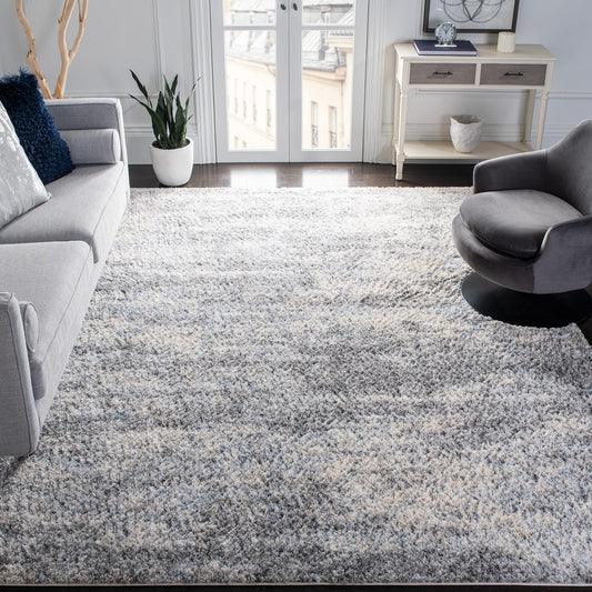SAFAVIEH Berber Shag Collection Area Rug - 9' Square, Grey Blue & Cream, Non-Shedding & Easy to Clean, Ideal for Living Room, Bedroom, Dining Space (BER219G)
