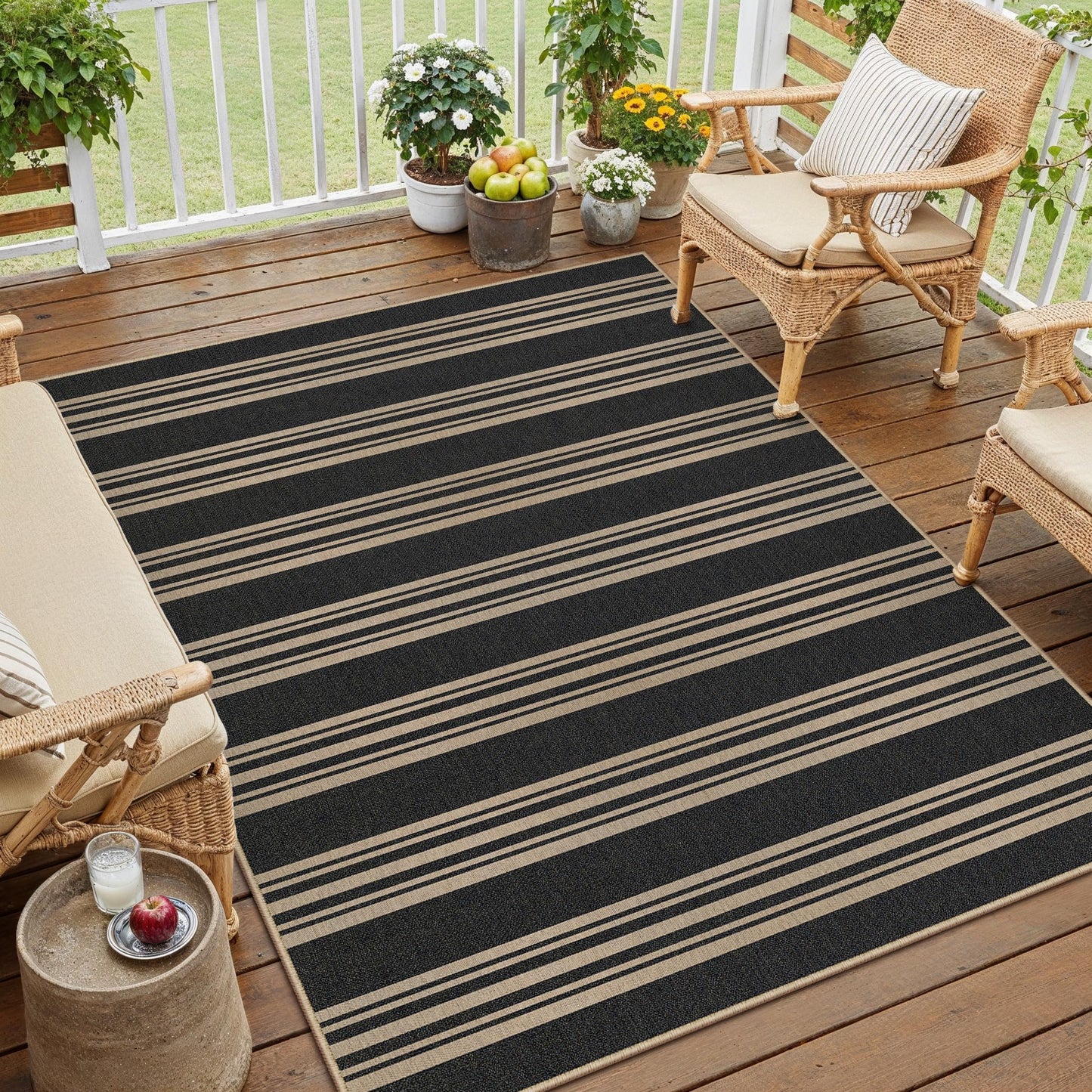 PureCozy Striped Easy Jute Rug 3x5 Black Entryway Carpet Washable Non Slip Office Door Mat Farmhouse Neutral Non Shedding Small Indoor Outdoor Rug for Bathroom Kitchen Bedroom Living Room