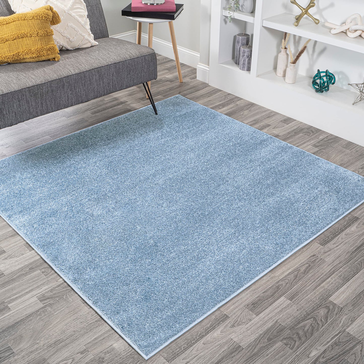 JONATHAN Y Haze Solid Low-Pile Classic Blue 7x7 Square Indoor Area Rug, Coastal,Bohemian,Minimalist,Classic, Easy-Cleaning for Living Room,Bedroom,Kitchen,Pet Friendly,Non-Shedding (SEU100F-7SQ)