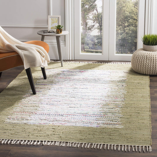 SAFAVIEH Montauk Collection Accent Rug - 3' x 5', Ivory & Olive, Handmade Stripe Fringe Cotton, Ideal for High Traffic Areas in Entryway, Living Room, Bedroom (MTK711K)