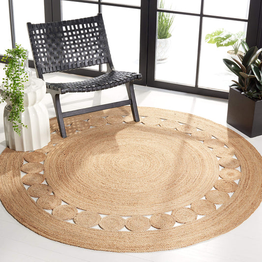 SAFAVIEH Natural Fiber Round Collection 9' Round Natural NFB306A Handmade Boho Country Charm Jute Area Rug