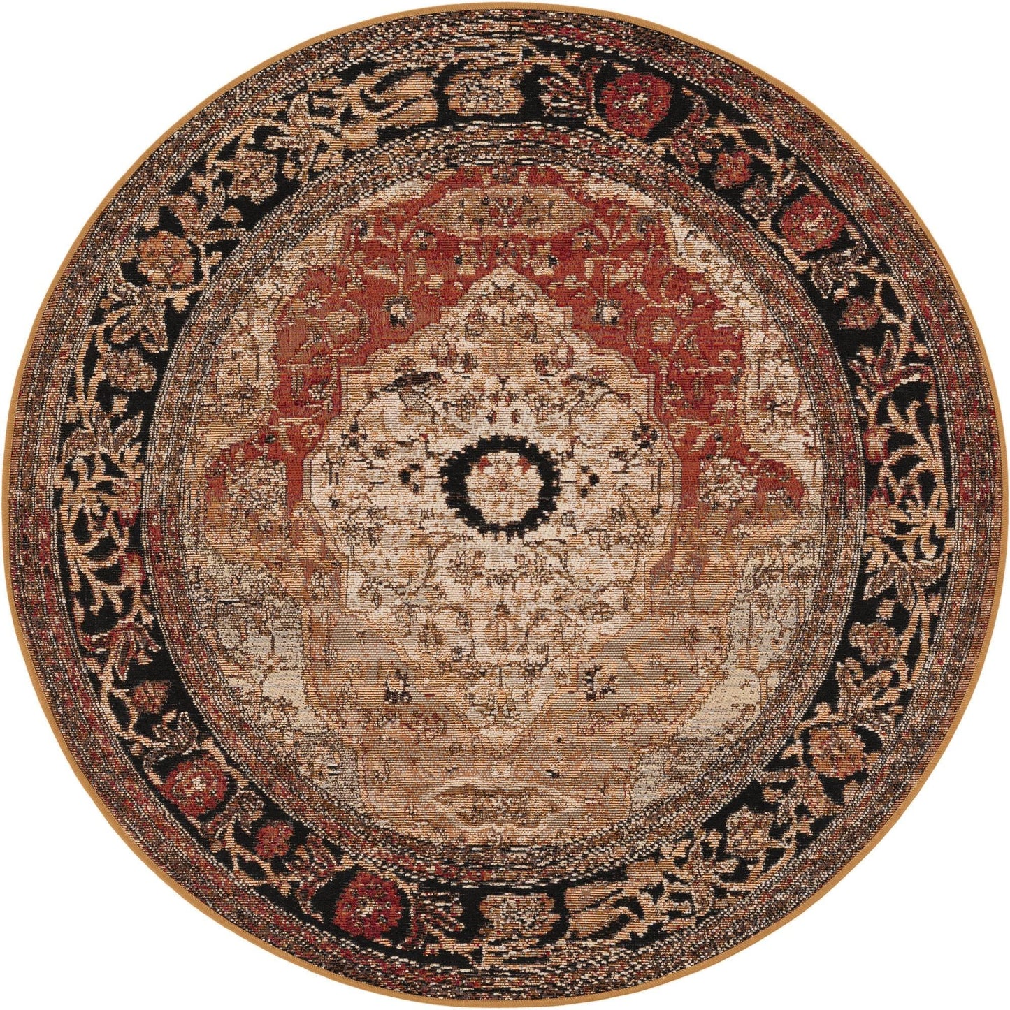 Rugs.com - Outdoor Traditional Rug – 4 Ft Round Multi Indoor/Outdoor Rug – Weather-Resistant Flatweave for Patios, Decks, and Porches