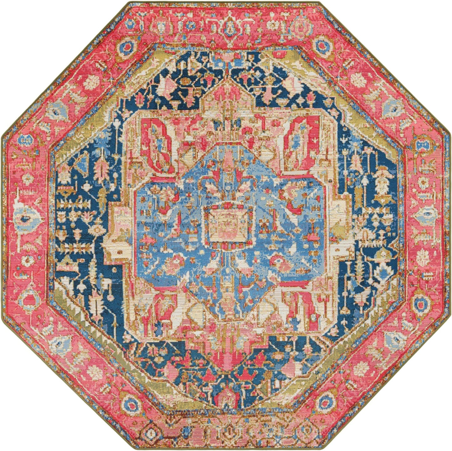 Unique Loom Outdoor Traditional Collection Area Rug - Limon (7' 1" Octagon Multi/Red)