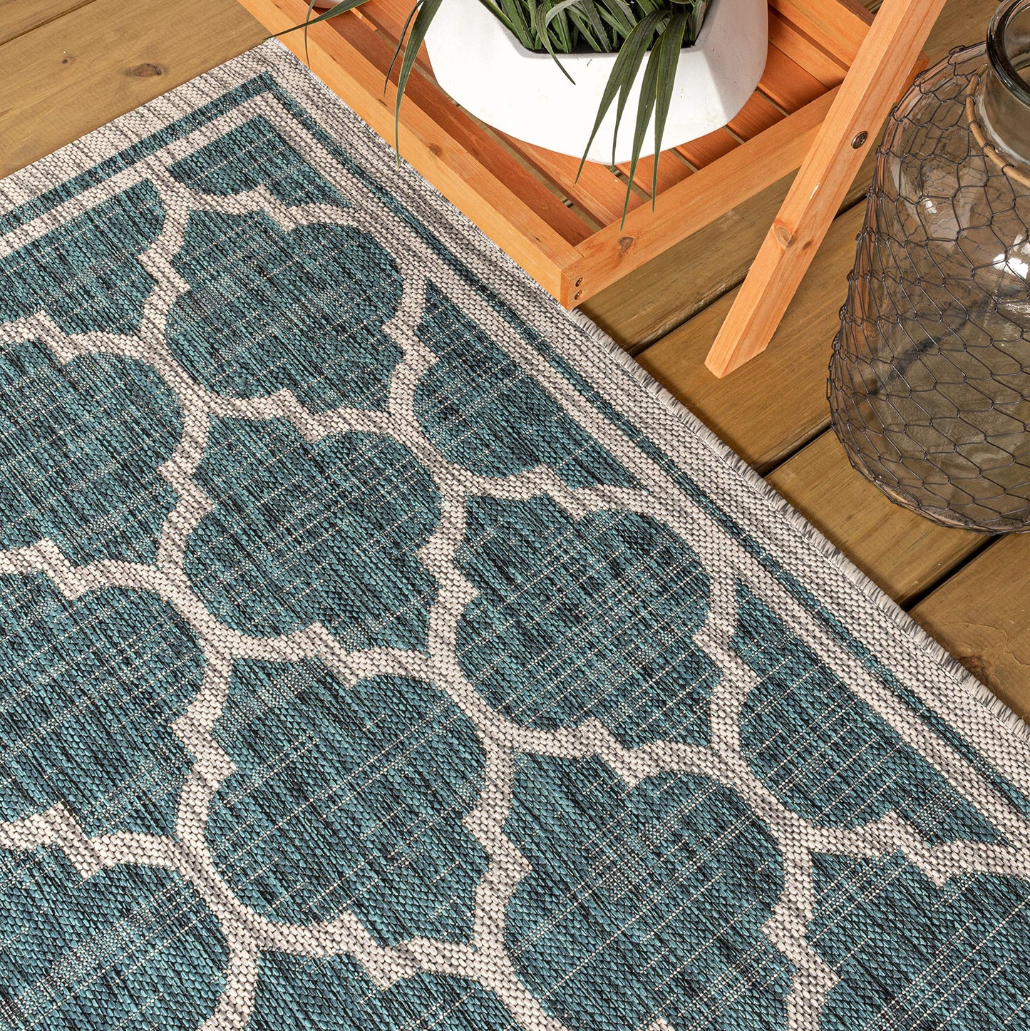 JONATHAN Y Moroccan Trellis Indoor Outdoor Area Rug 8X10 Teal/Gray, Trebol Textured Weave for Backyard, Patio, Porch, Easy-Cleaning, High Traffic, Pet-Friendly, Non-Shedding (SMB109E-8)