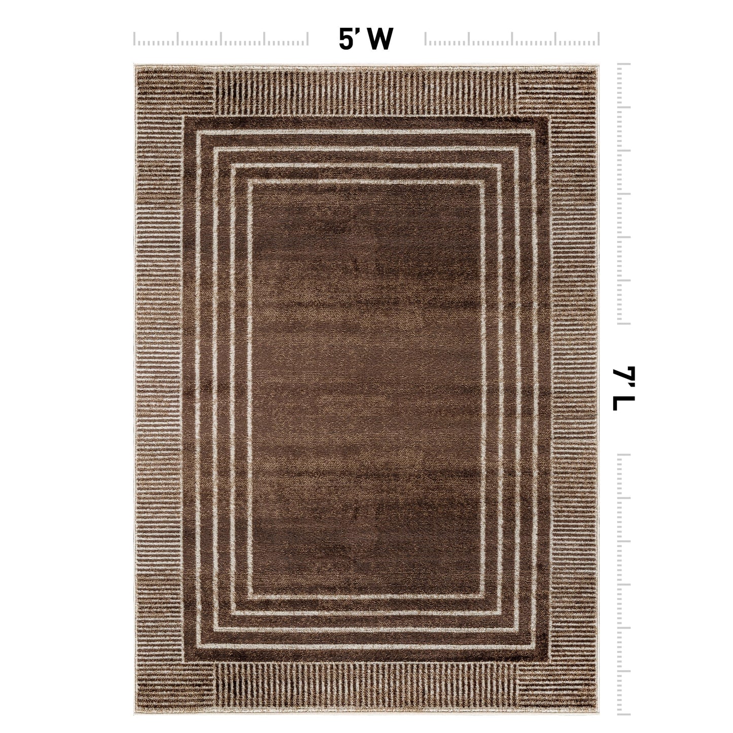 Rugshop Contemporary Geometric Bordered Indoor Area Rug for Living Room,Bedroom,Kitchen Rug Low Pile Rug with Jute Backing 5' x 7' Brown