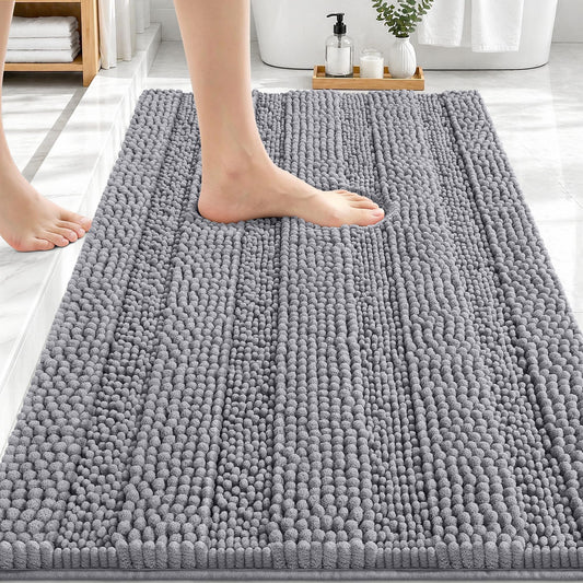 OLANLY Thick Bathroom Rugs 30x20, Extra Soft Absorbent Chenille Striped Bath Rugs, Rubber Backing, Machine Wash Dry, Bath Mats for Bathroom Floor, Tub and Shower, Home Decor Accessories, Grey
