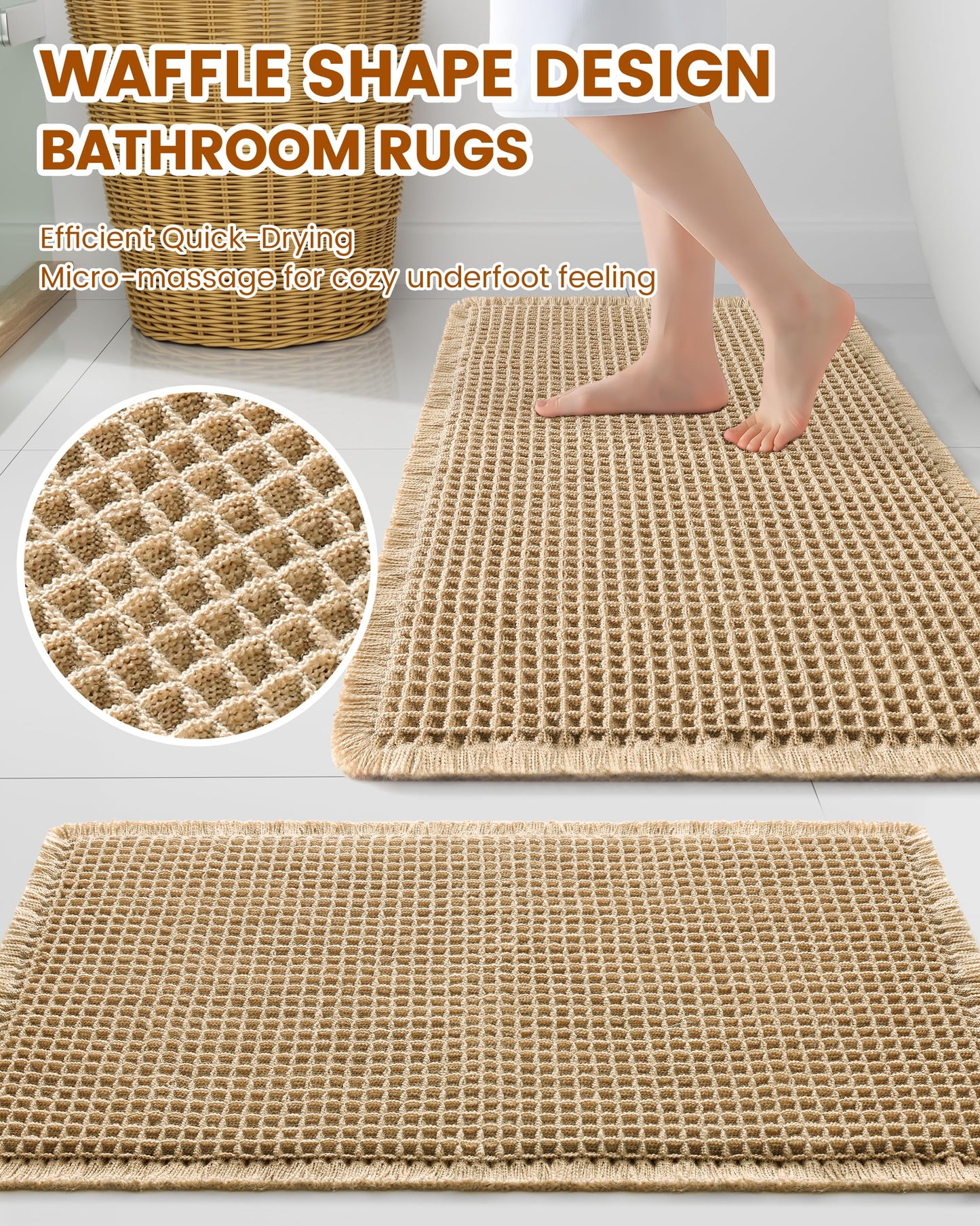 Smiry Waffle Bath Mat 30x20, Extra Soft Absorbent Bathroom Rugs, Non Slip Machine Washable Quick Dry Bath Rugs for Bathroom Floor, Tub, Shower, Home Decor Accessories, Brown