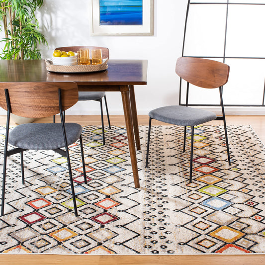 SAFAVIEH Amsterdam Collection Area Rug - 6'7" x 9'2", Ivory & Multi, Moroccan Boho Design, Non-Shedding & Easy Care, Ideal for High Traffic Areas in Living Room, Bedroom (AMS108K)