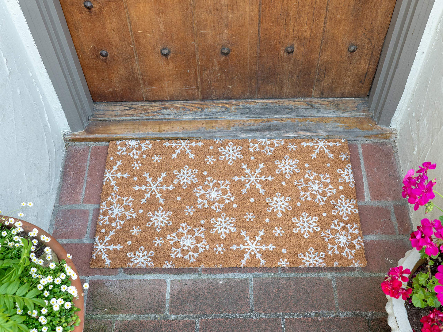 KAF Home New Coir Doormat with Heavy-Duty, Weather Resistant, Non-Slip PVC Backing | 17 by 30 Inches, 0.6 Inch Pile Height | Perfect for Indoor and Outdoor Use (Snowflake)