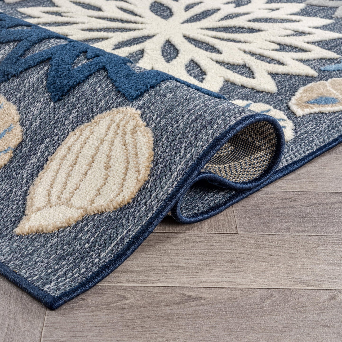 Rugshop Indoor/Outdoor High-Low Textured Runner Rug, Coastal Floral, Easy-Clean Patio Rug for Porch Deck Balcony 2' x 7' Navy