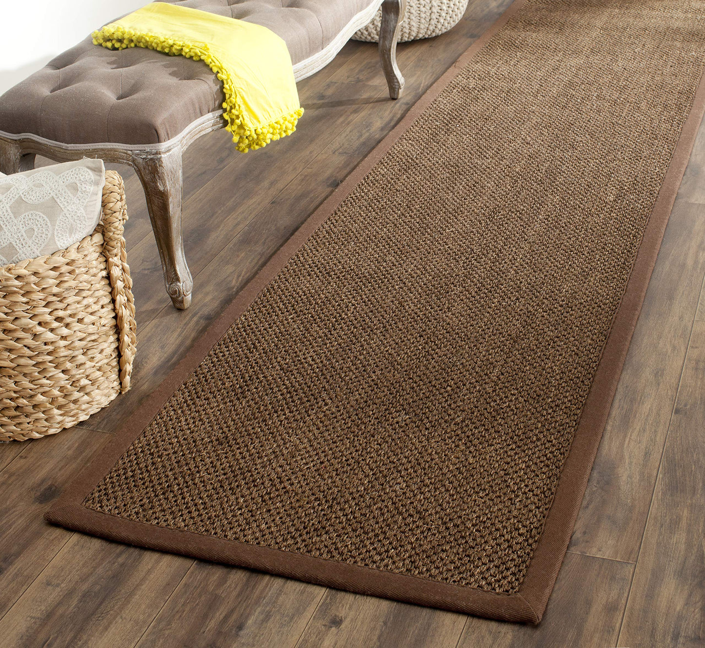 SAFAVIEH Natural Fiber Collection Runner Rug - 2' x 8', Brown, Sisal, Woven Design with Border (NF443D)