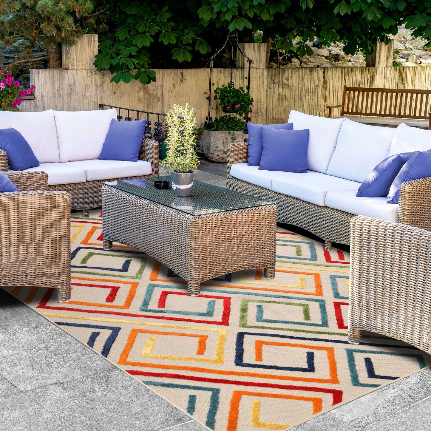 Superior Indoor Outdoor Area Rug, Perfect for Patio, Bedroom, Kitchen, Laundry Room, Entryway, Office, Playroom, Carpet Cover, Modern Geometric Farmhouse, Ares Collection, 5' 2" x 7' 2", Cream