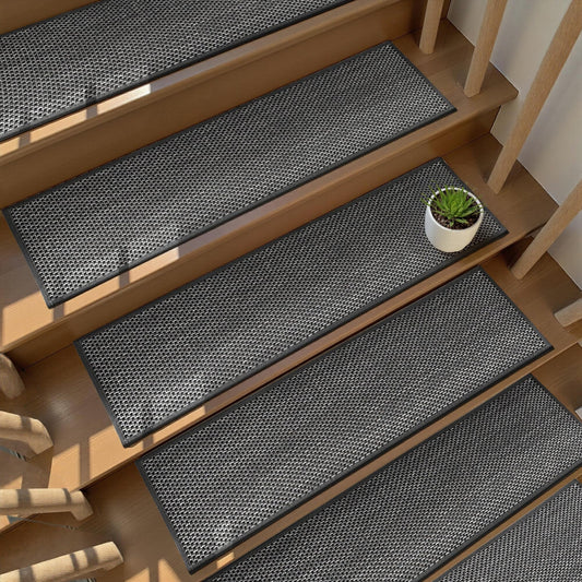 Xaarmonex Natural Linen Stair Treads for Wooden Steps, 15 Pcs 8" x 30",Non Slip Stair Runner, Peel and Stick Carpet Indoor for Kids Elders and Pets (15, Black, 8" x 30")