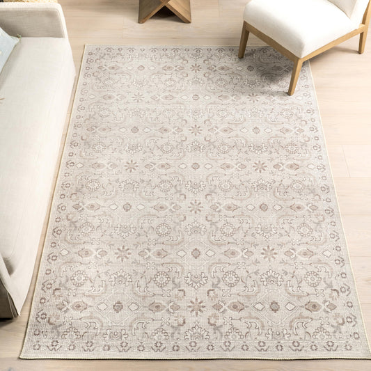 nuLOOM 4' x 6' Green Haven Collection Indoor Area Rug, Recycled Cotton, Machine Washable, Stitched Edging, Flat Woven, Ariya Cream