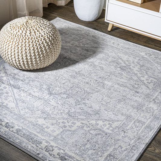 JONATHAN Y Modern Vintage Medallion Light Gray/Ivory 5x5 Square Indoor Area Rug, Country, Floral, Easy-Cleaning for Living Room, Bedroom, Kitchen, Pet Friendly, Non-Shedding (MDP106C-5SQ)