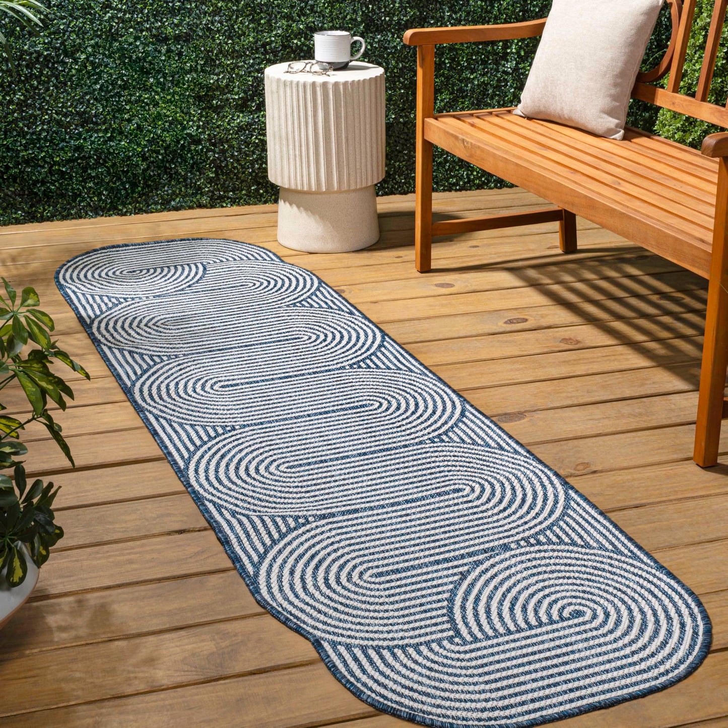 JONATHAN Y Geometric Arch Stripe Indoor Outdoor Runner Rug 2X8 Cream/Navy, Margot Modern for Backyard, Patio, Porch, Easy-Cleaning, High Traffic, Pet-Friendly, Non-Shedding (SHP201C-28)