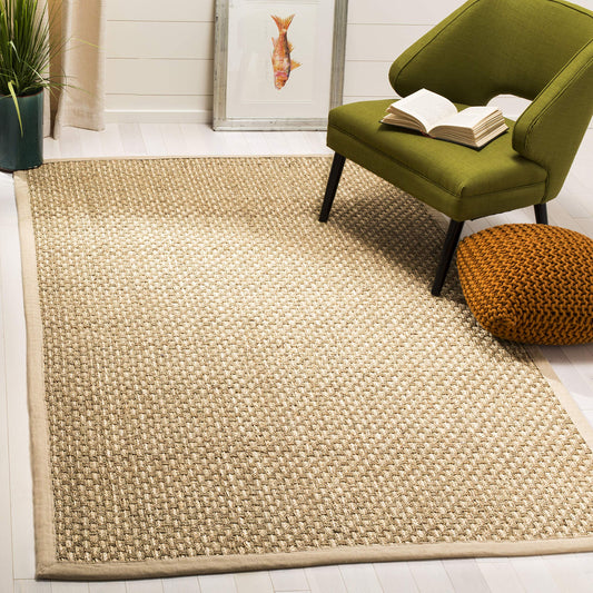 SAFAVIEH Area Rug 3x5 - Natural Fiber Collection - Natural & Beige, Seagrass, Basketweave Pattern with Border, Ideal for Living Room, Bedroom, Dining Space (NF118A)