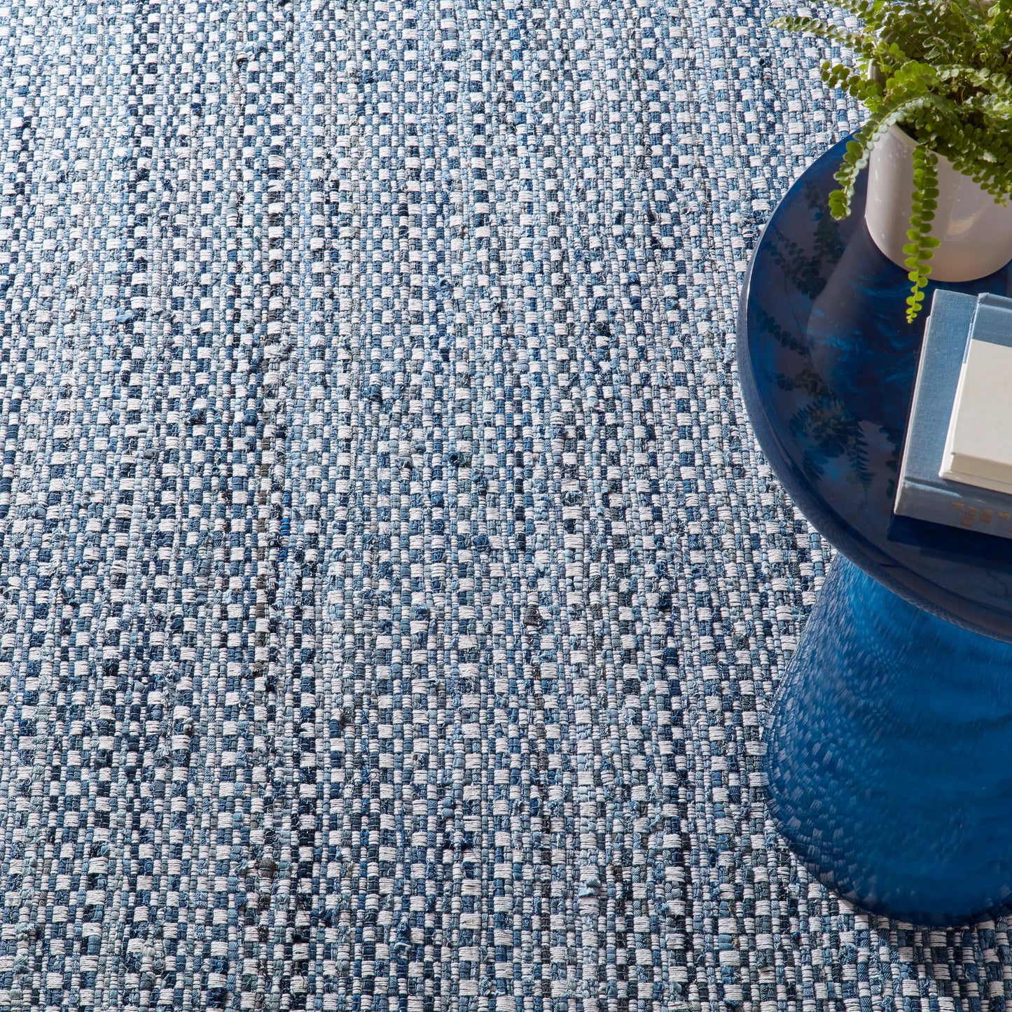 Dash & Albert Denim Stone Blue Handwoven Cotton Rug, 7.5 X 9.5 Feet, Blue Geometric Pattern - Premium Luxury Hotel Quality Soft Breathable Hypoallergenic Machine Washable Easy Care All Season