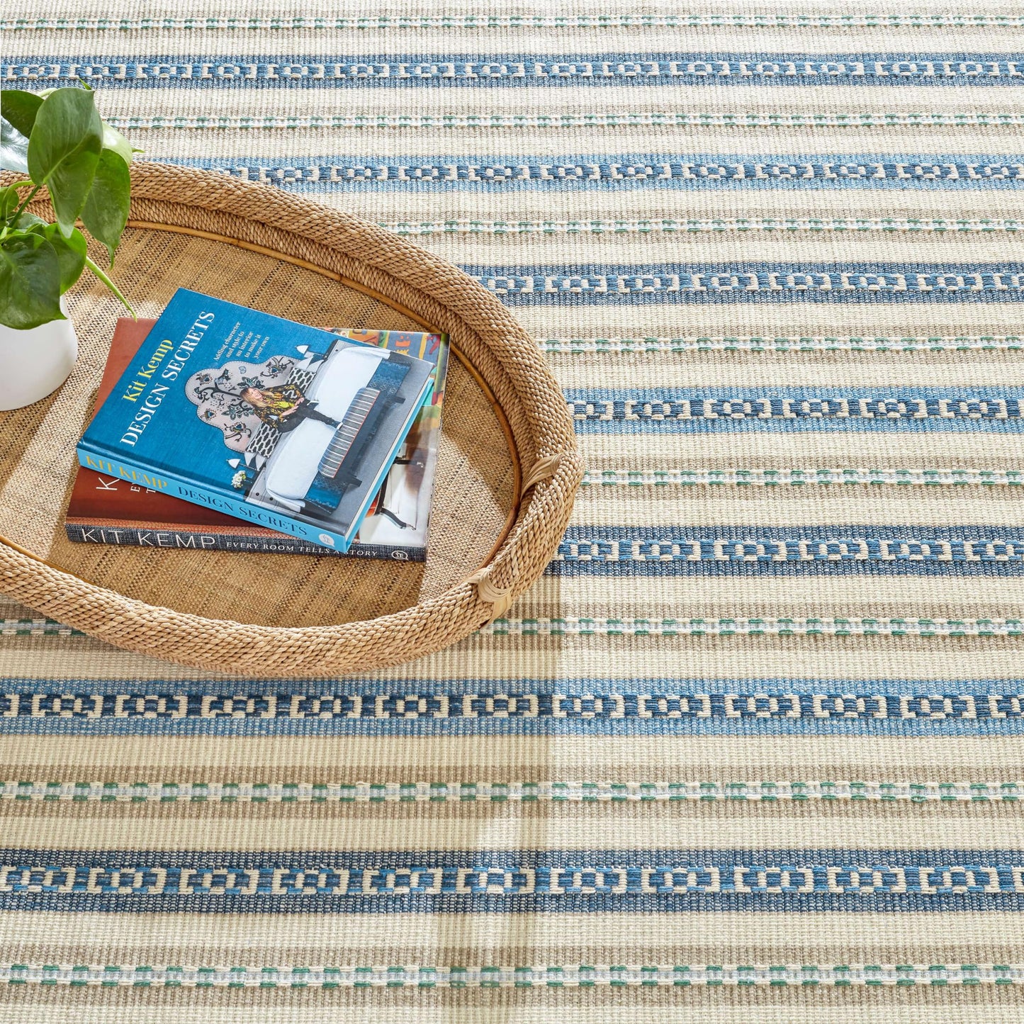 Dash and Albert Long Slade Cotton Area Rug - 2.5' x 8' Runner Indigo Stripe Handwoven Accent Rug - Durable, Lightweight, Guest Room, Home Office, Dining Room
