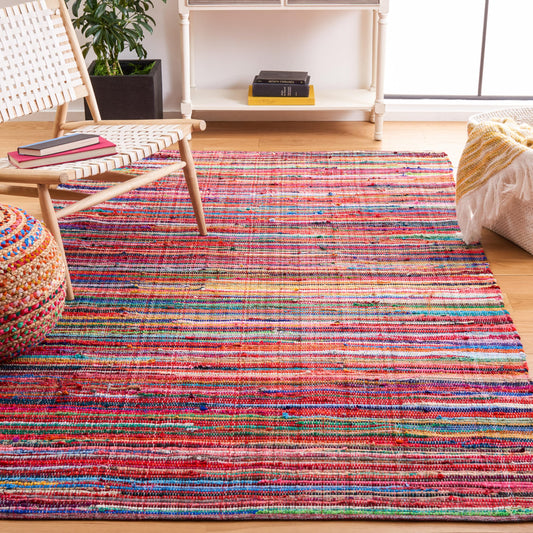 SAFAVIEH Rag Rug Collection Accent Rug - 4' x 6', Red & Multi, Handmade Boho Stripe Cotton, Ideal for High Traffic Areas in Entryway, Living Room, Bedroom (RAR240D)