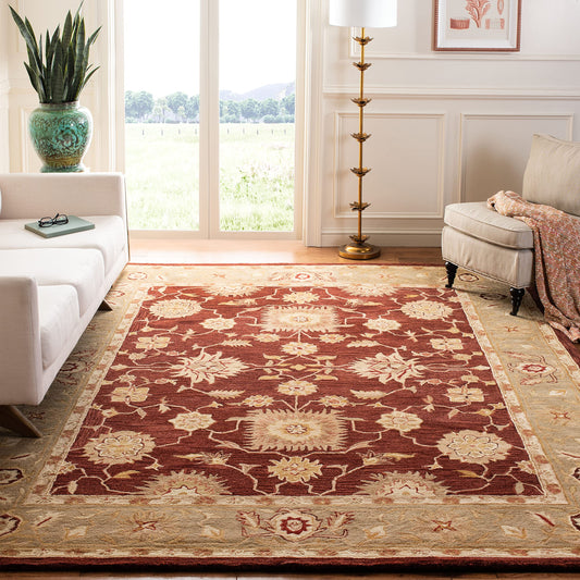SAFAVIEH Anatolia Collection Accent Rug - 3' x 5', Red & Sage, Handmade Traditional Oriental Wool, Ideal for High Traffic Areas in Entryway, Living Room, Bedroom (AN556F)