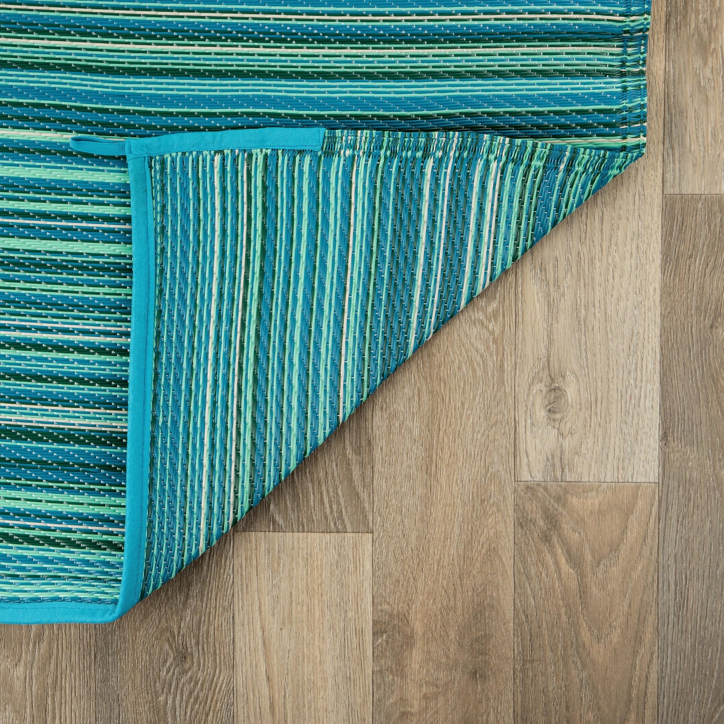 Rugshop Contemporary Stripe Reversible Crease-Free Waterproof Premium Recycled Plastic Outdoor Rugs for Patio,Backyard,RV,Deck,Picnic,Trailer,Beach,Camping Rug 2' 7" X 8' Blue