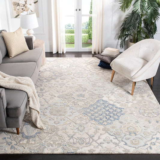 SAFAVIEH Area Rug 8x10 - Glamour Collection - Large - Grey & Blue, Handmade Wool, Ideal for Living Room, Bedroom, Office, Dining Space (GLM622F)
