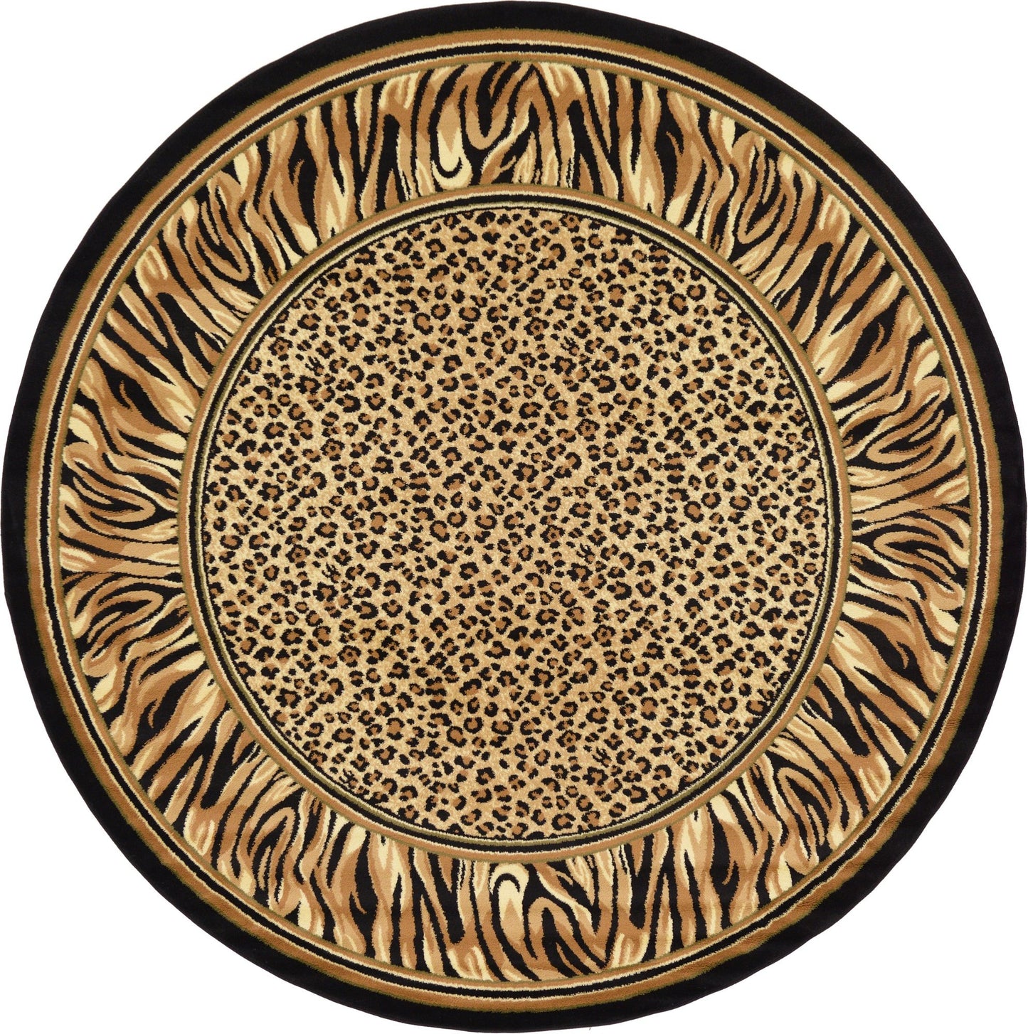 Unique Loom Wildlife Collection Animal Inspired with Cheetah Bordered Design Area Rug (8' 0 x 8' 0 Round, Ivory/Black)