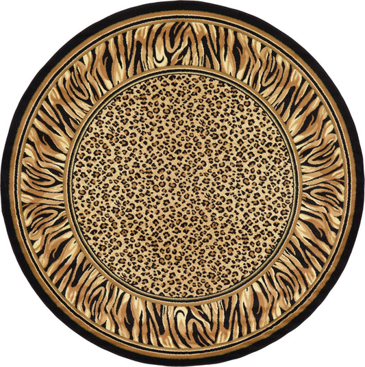 Unique Loom Wildlife Collection Animal Inspired with Cheetah Bordered Design Area Rug (8' 0 x 8' 0 Round, Ivory/Black)