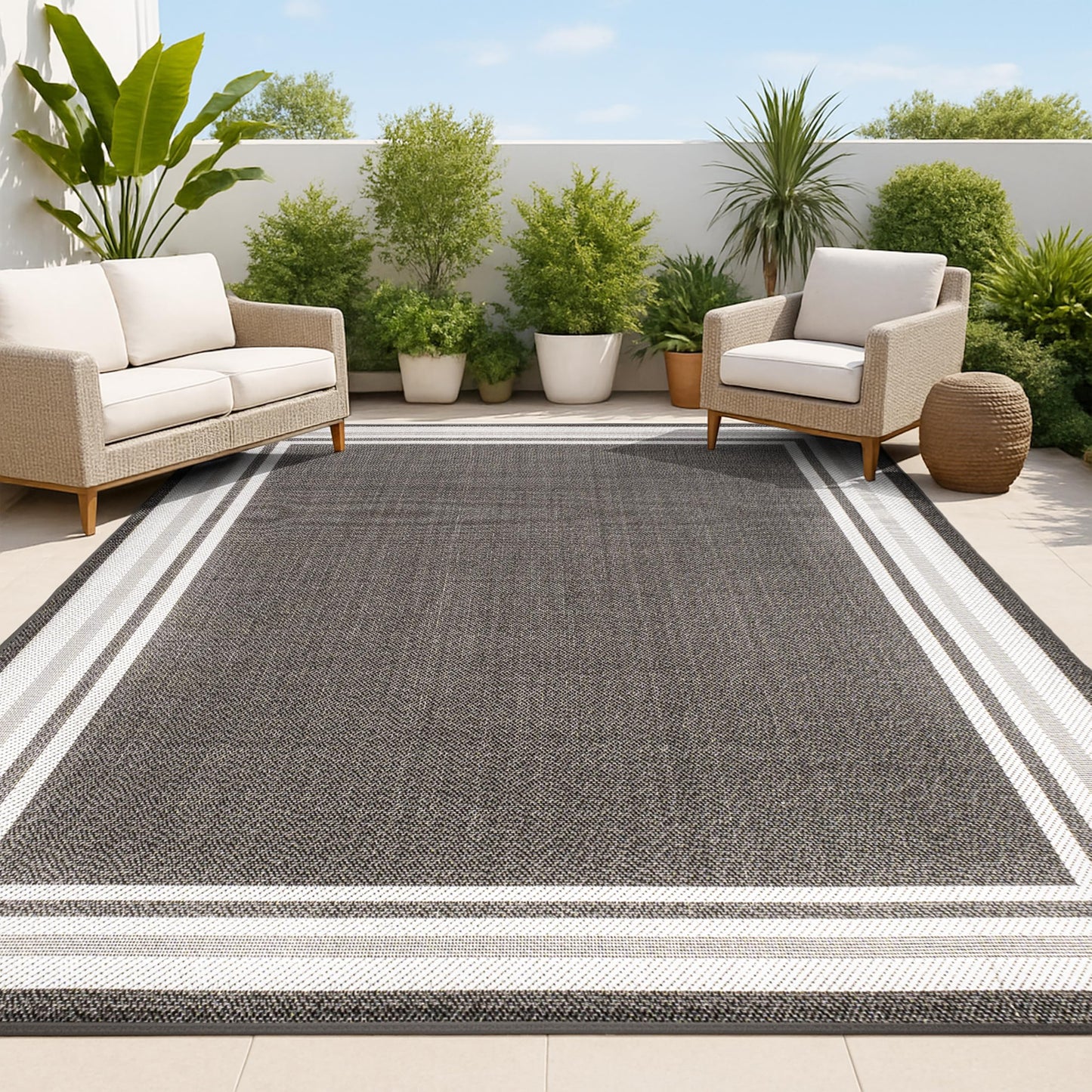 JONATHAN Y Border Stripe Indoor Outdoor Area Rug 4X6 Black/Cream, James Modern for Backyard, Patio, Porch, Easy-Cleaning, High Traffic, Pet-Friendly, Non-Shedding (SMB201C-4)