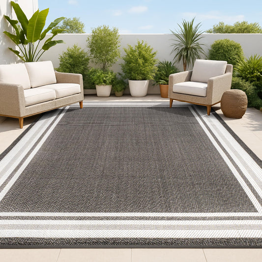 JONATHAN Y Border Stripe Indoor Outdoor Area Rug 4X6 Black/Cream, James Modern for Backyard, Patio, Porch, Easy-Cleaning, High Traffic, Pet-Friendly, Non-Shedding (SMB201C-4)