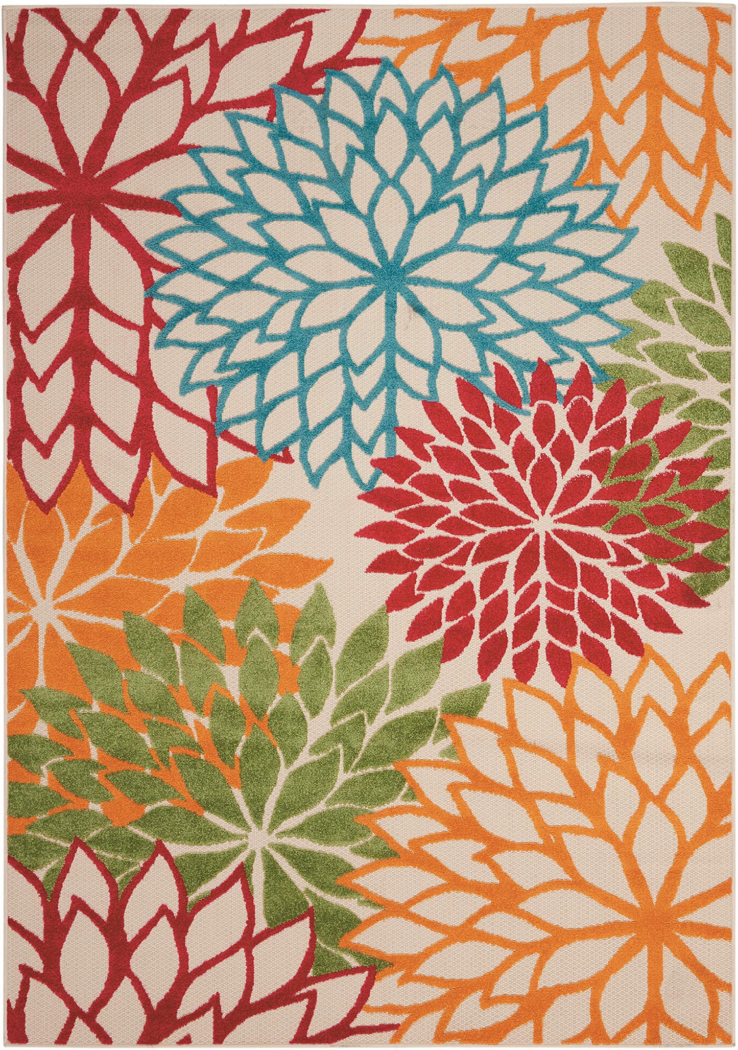 Nourison Home Aloha Indoor/Outdoor Green 3'6" x 5'6" Area Rug, Tropical, Botanical, Easy Clean, Non Shedding, Bed Room, Living Room, Dining Room, Deck, Backyard, Patio (3x5)